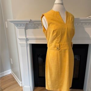 Sharagano Mustard Yellow Belted Midi Dress